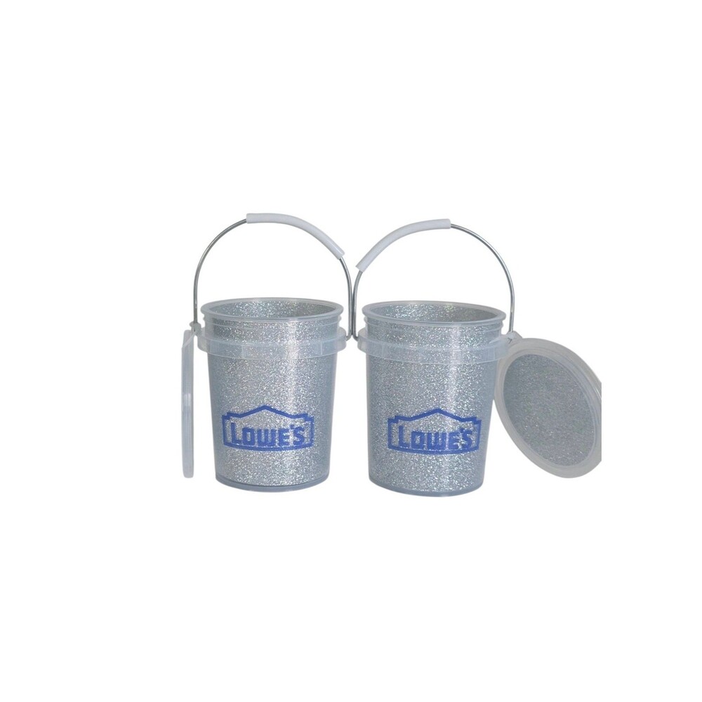 Lowes Silver Glitter Mini Bucket & Lid 0.4-quart ,2pk